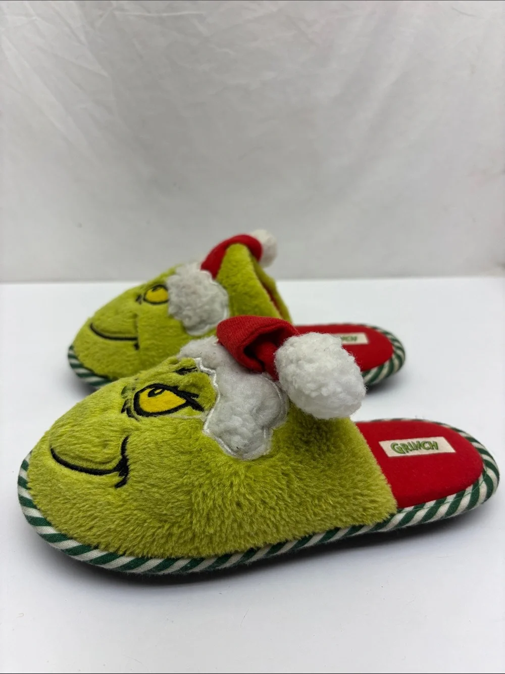 Kids Plush Grinch Slippers with Santa Hat Green, SZ 13-1 for little kids, box 73